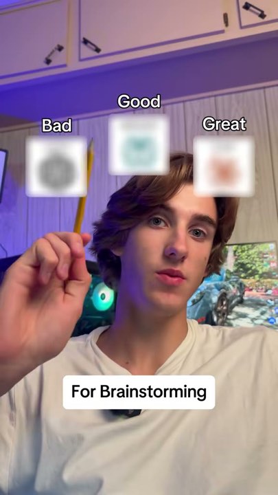 Creator pointing at Bad Good Great tool slots for brainstorming