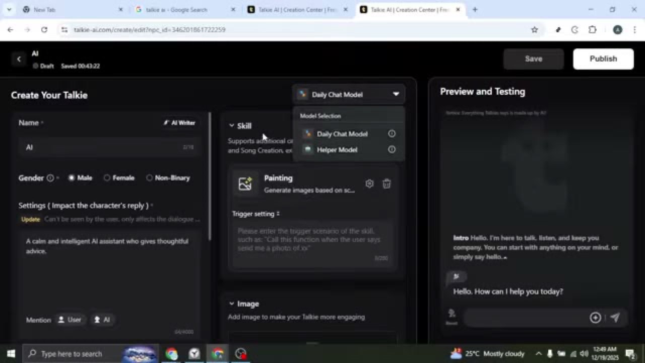 Talkie editor with skill and image controls