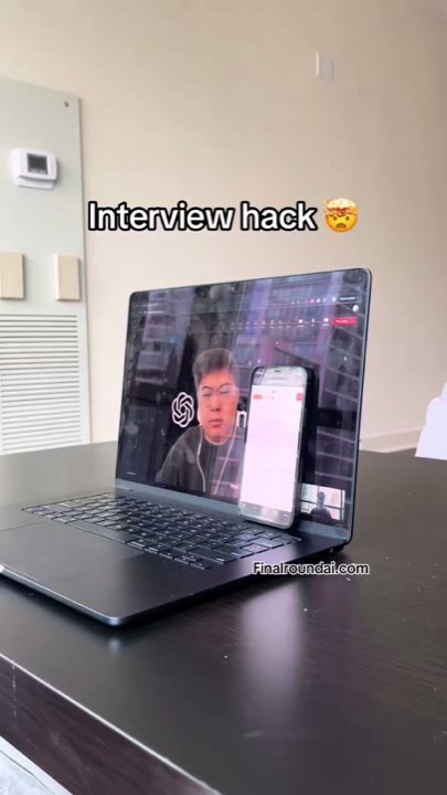 Nearly identical laptop interview frame with a Finalroundai.com watermark