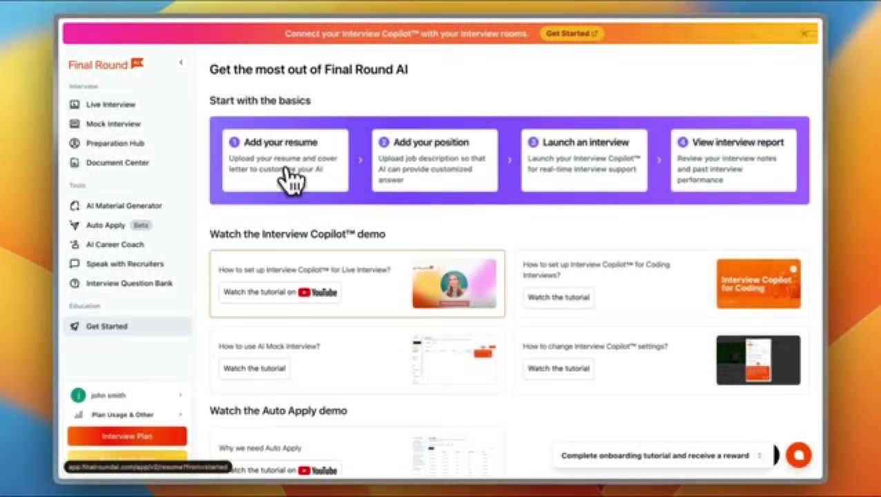 Product onboarding dashboard with four setup steps