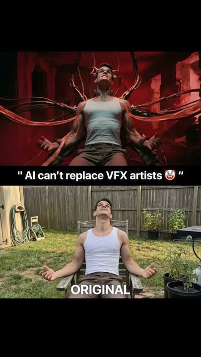 Generated red VFX shot above the original backyard performance