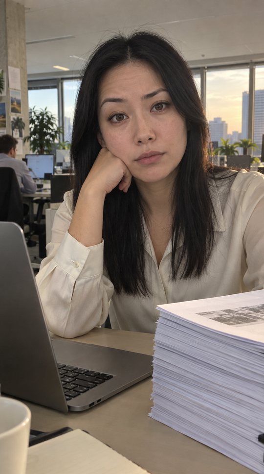 Her desk, a 43-page report, a deadpan stare.