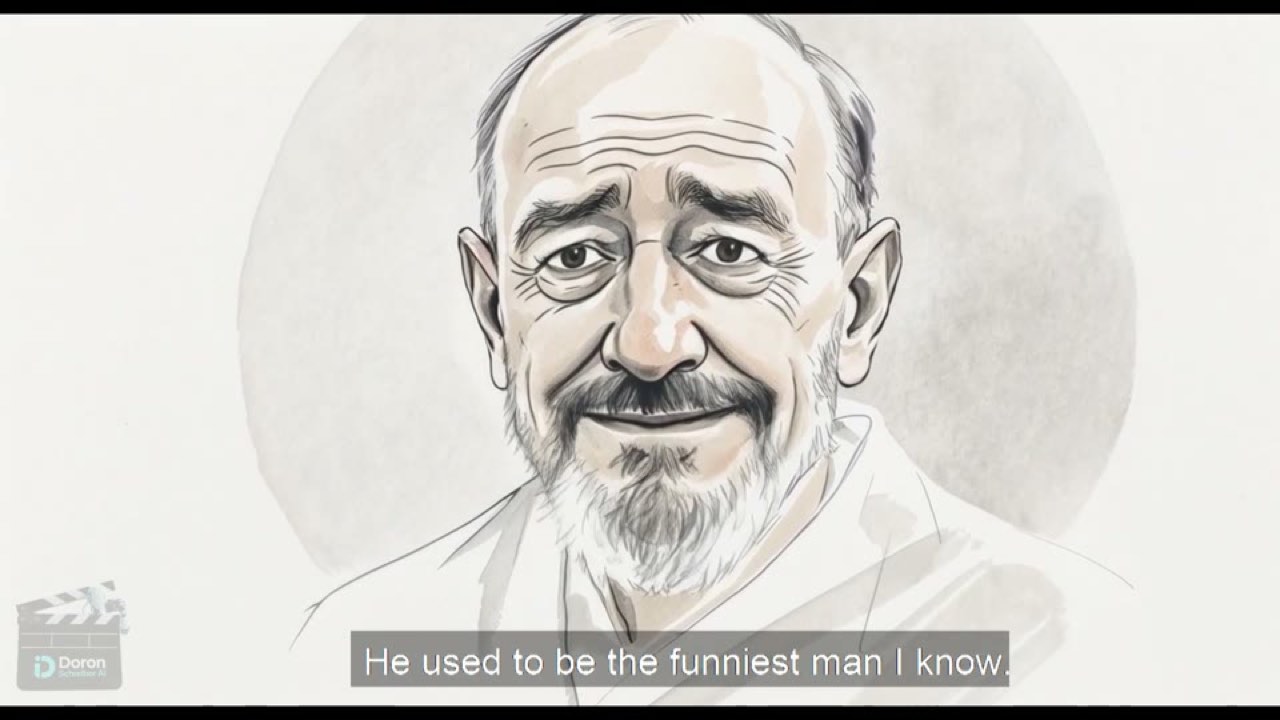 A pencil sketch of an old man with the caption He used to be the funniest man I know