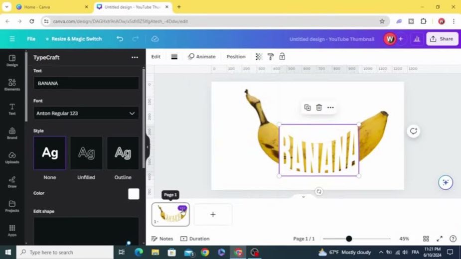 Fit type to the banana at 1:26