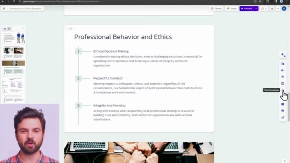 Match workplace training to a professional theme at 2:51