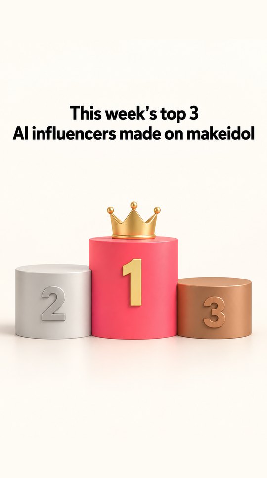 A podium: “This week's top 3 AI influencers made on makeidol”.