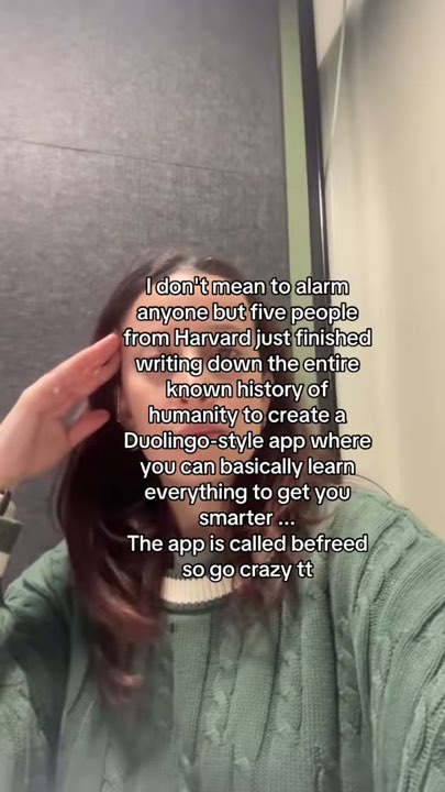 A selfie with a paragraph of text over it about five people from Harvard