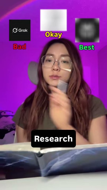 Creator in purple light beside a Bad Okay Best research ranking