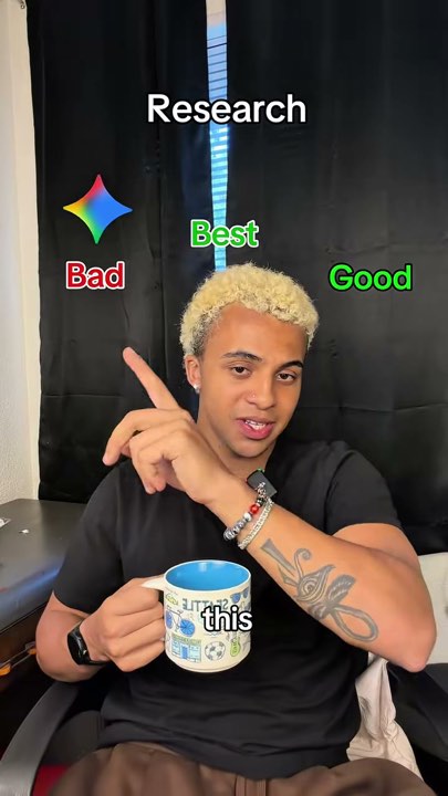 Creator holding a cup beside a research ranking