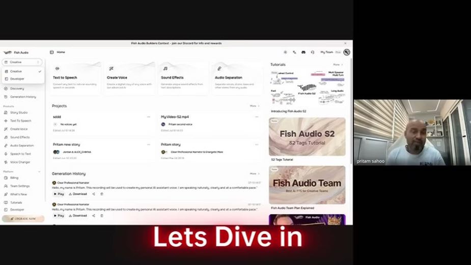 Open the Fish Audio app at 1:08