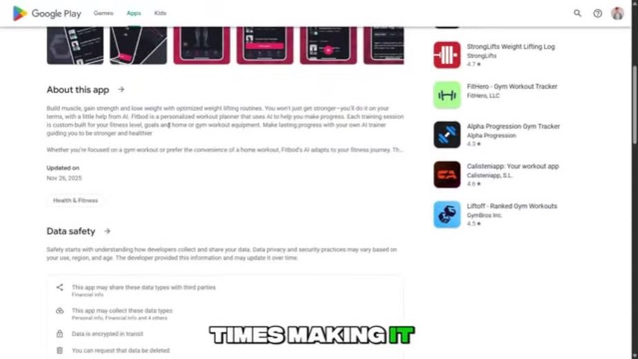 Borrow Google Play feedback for Fitbod at 0:24